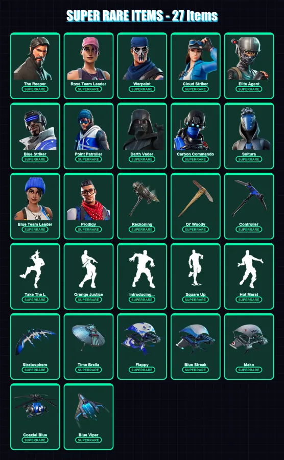 [PS4/PS5/XBOX/PC] | The Reaper | Rose Team Leader | Warpaint | Cloud Striker | Elite Agent | 113 skin | 126 pickaxe | 132 emote | 118 glider | Lv149