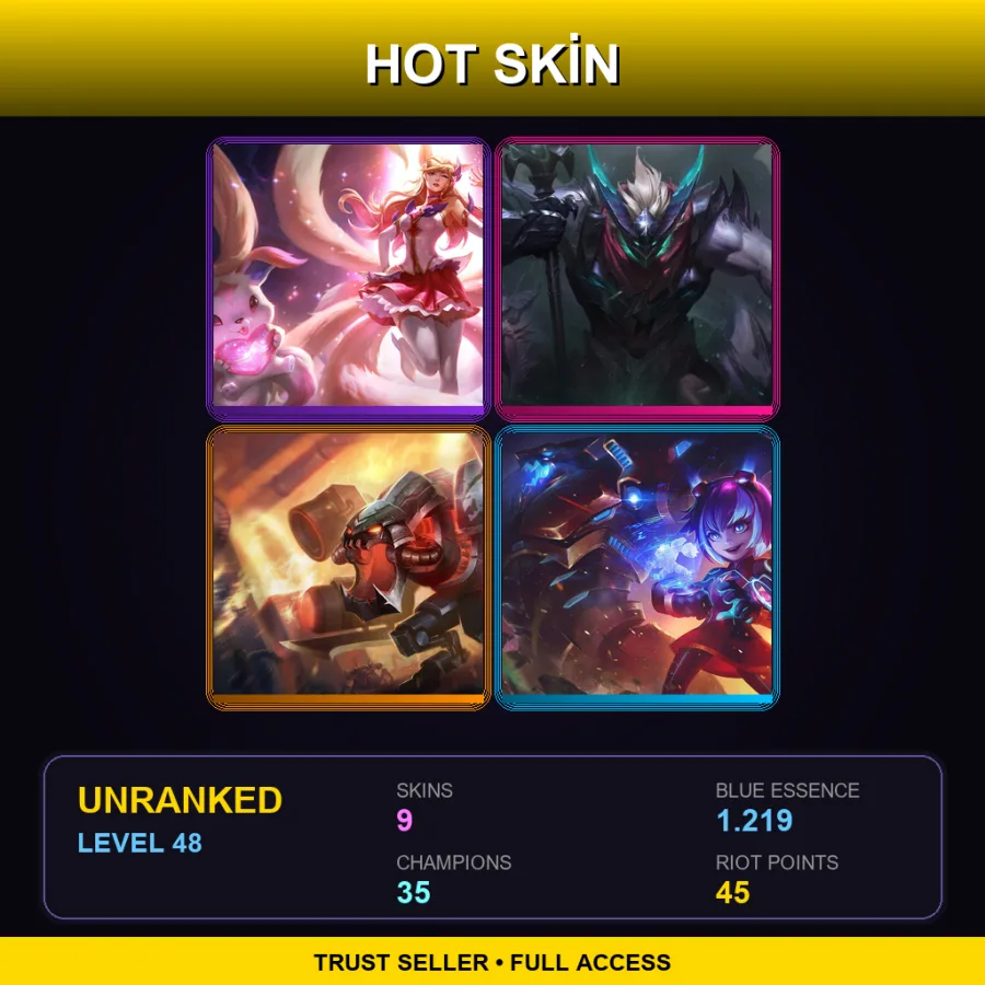 EUW | Lv48 | Unranked | 9 Skin | 35 Champ