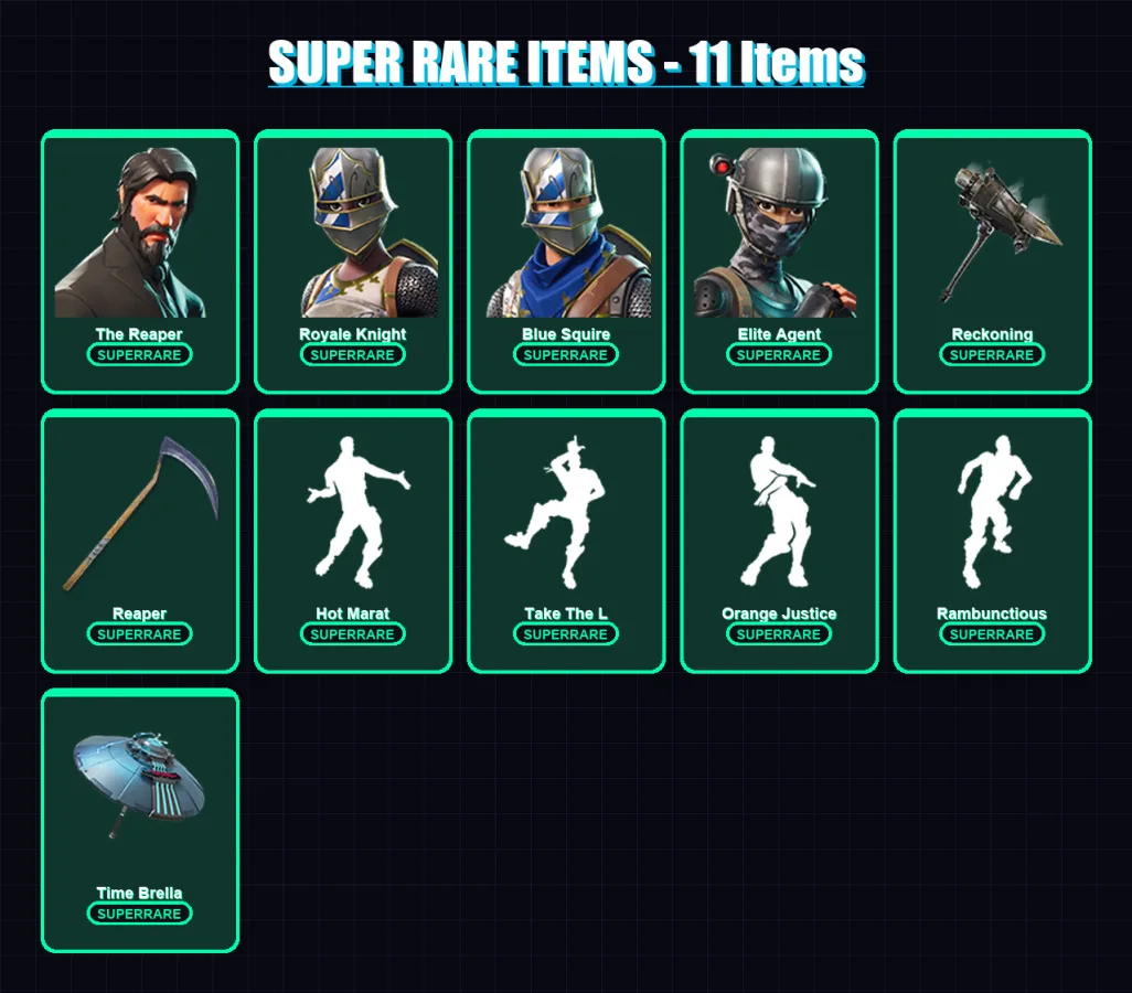 [PC/PSN] | The Reaper | Royale Knight | Blue Squire | Elite Agent | Valor | 64 skin | 65 pickaxe | 78 emote | 68 glider | Lv1156
