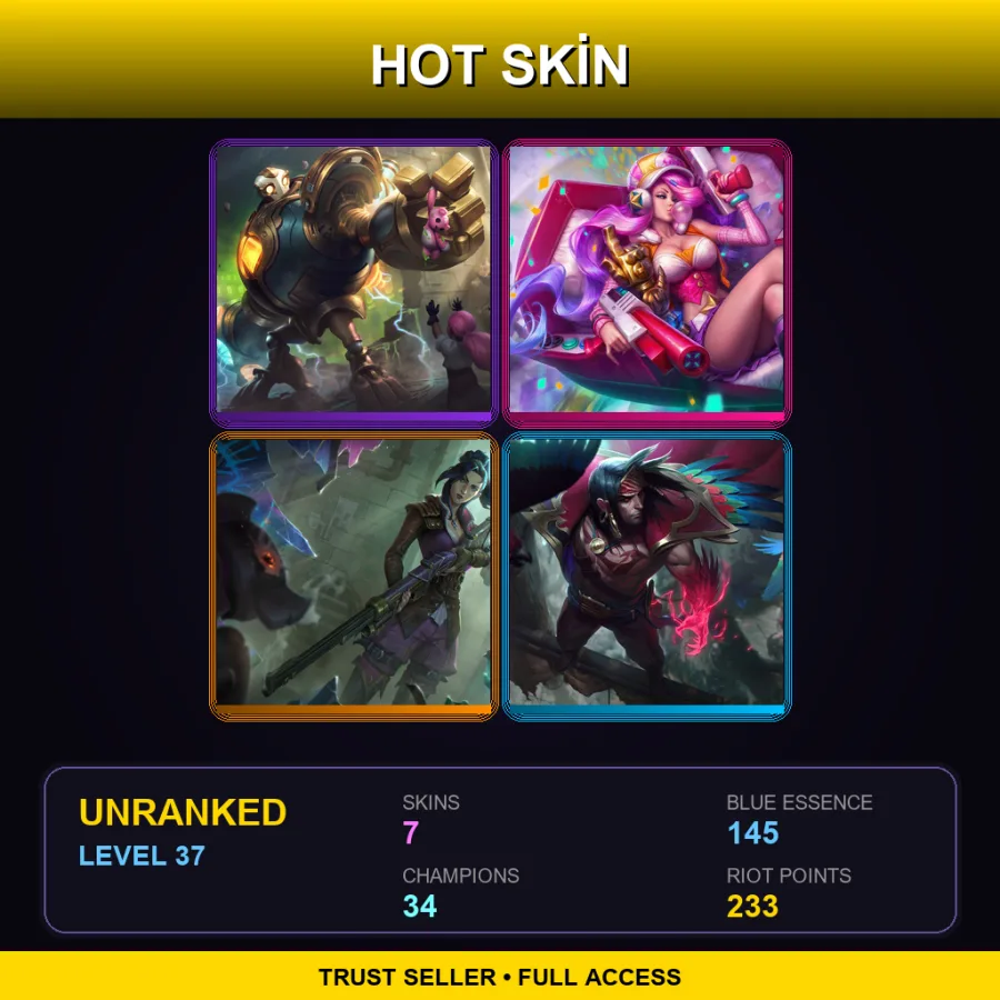 OCE | Lv37 | Unranked | 7 Skin | 34 Champ — Unranked / Smurf League of Legends