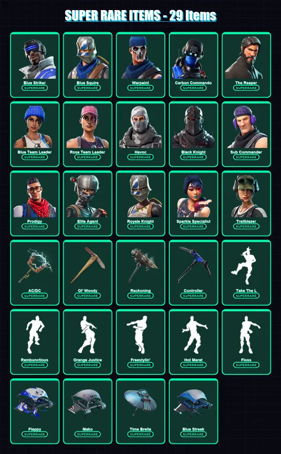 [PS4/PS5/XBOX/PC] | Blue Striker | Blue Squire | Warpaint | Carbon Commando | The Reaper | 122 skin | 120 pickaxe | 134 emote | 106 glider | Lv1243