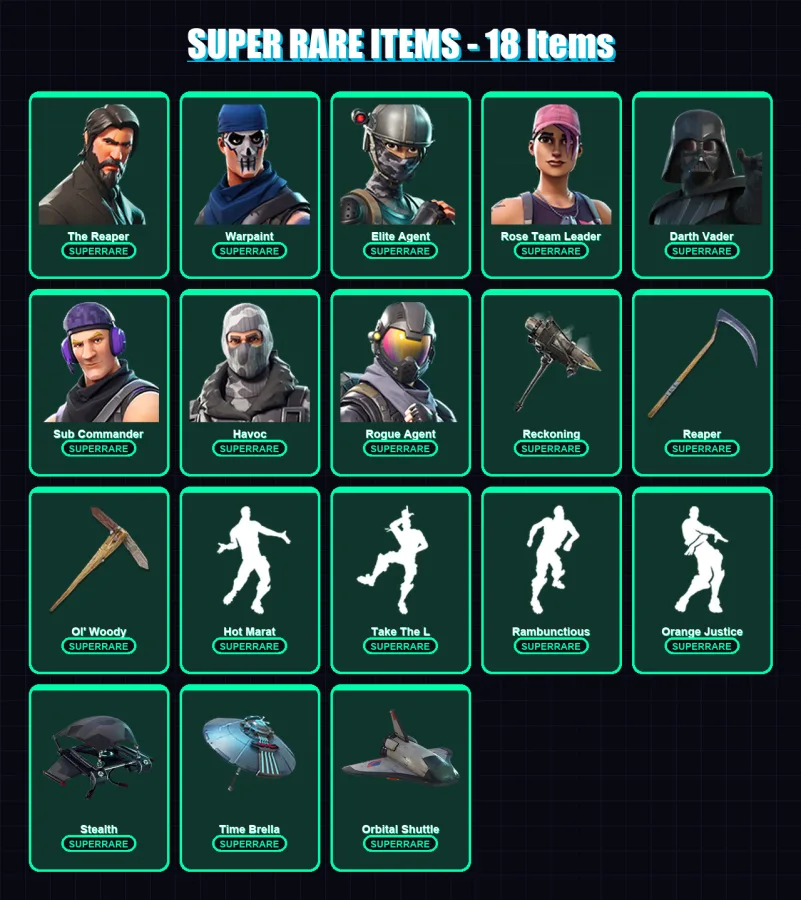 [PC/PSN] | The Reaper | Warpaint | Elite Agent | Rose Team Leader | Darth Vader | 95 skin | 90 pickaxe | 120 emote | 86 glider | Lv854
