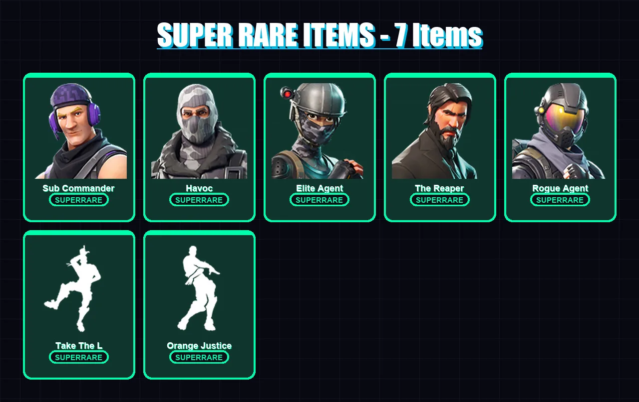 [PC/XBOX/PSN] | Sub Commander | Havoc | Elite Agent | The Reaper | Rogue Agent | 9 skin | 5 pickaxe | 8 emote | 10 glider | Lv119