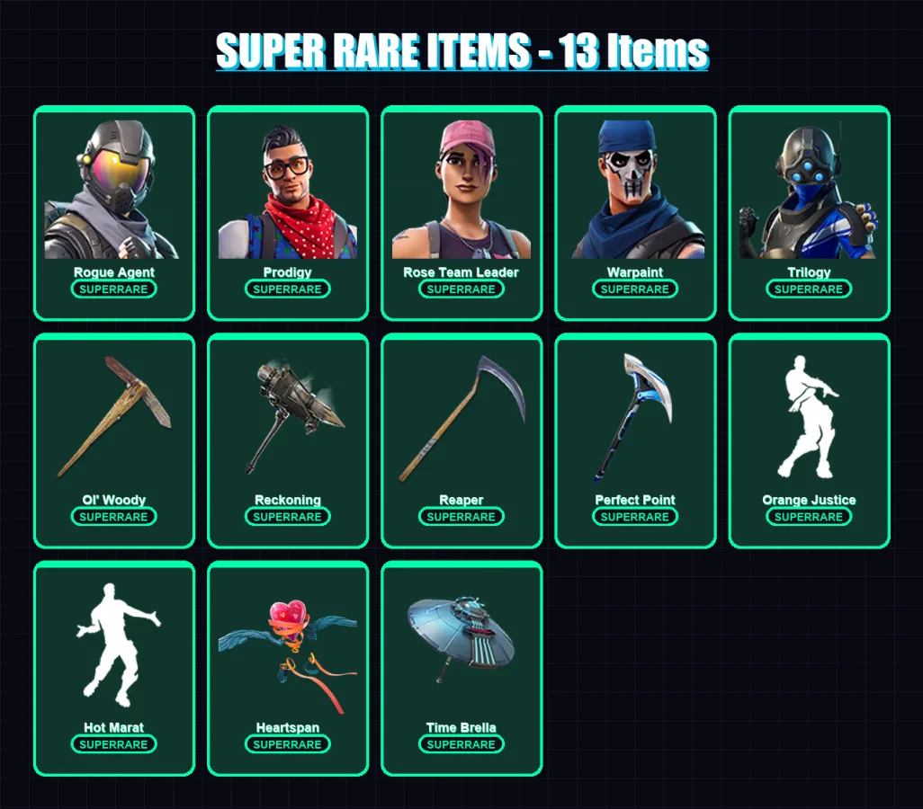 [PS4/PS5/XBOX/PC] | Rogue Agent | Prodigy | Rose Team Leader | Warpaint | Trilogy | 97 skin | 105 pickaxe | 105 emote | 104 glider | Lv1509 — Fortnite account