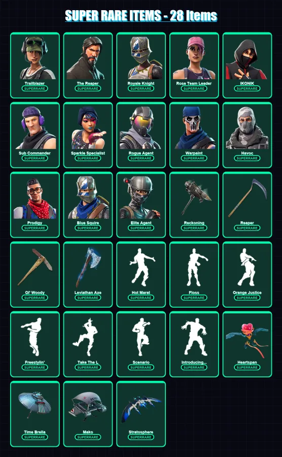 [PC/XBOX] | Trailblazer | The Reaper | Royale Knight | Rose Team Leader | IKONIK | 114 skin | 84 pickaxe | 132 emote | 88 glider | Lv1210