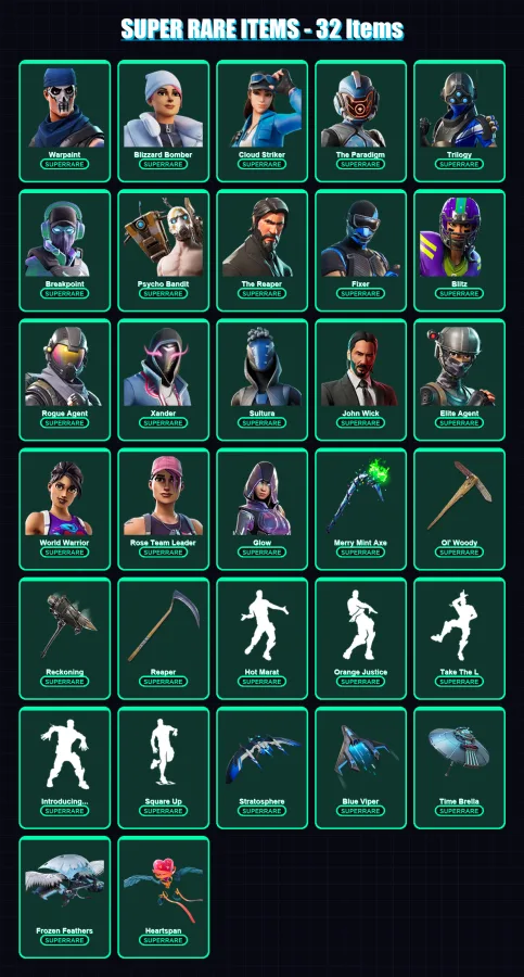 [PS4/PS5/XBOX/PC] | Warpaint | Blizzard Bomber | Cloud Striker | The Paradigm | Trilogy | 568 skin | 405 pickaxe | 402 emote | 297 glider | Lv4951