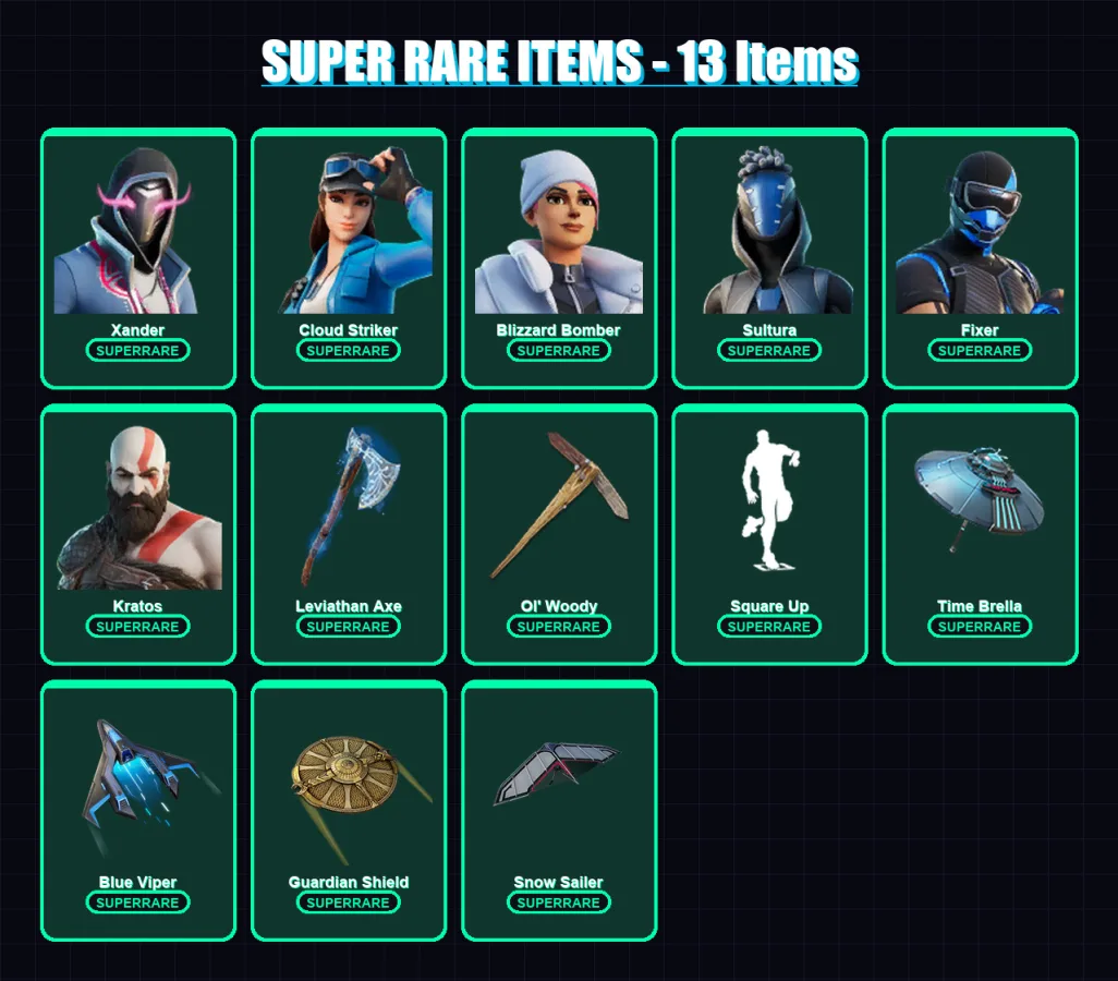 [PS4/PS5/XBOX/PC] | Xander | Cloud Striker | Blizzard Bomber | Sultura | Fixer | 149 skin | 177 pickaxe | 110 emote | 123 glider | Lv1691