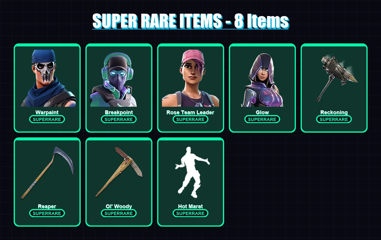 [PC/PSN] | Warpaint | Breakpoint | Rose Team Leader | Glow | Sentinel | 158 skin | 144 pickaxe | 121 emote | 105 glider | Lv1424
