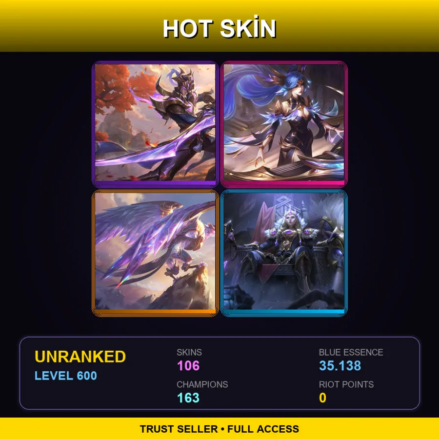 VN | Lv600 | Unranked | 106 Skin | 163 Champ