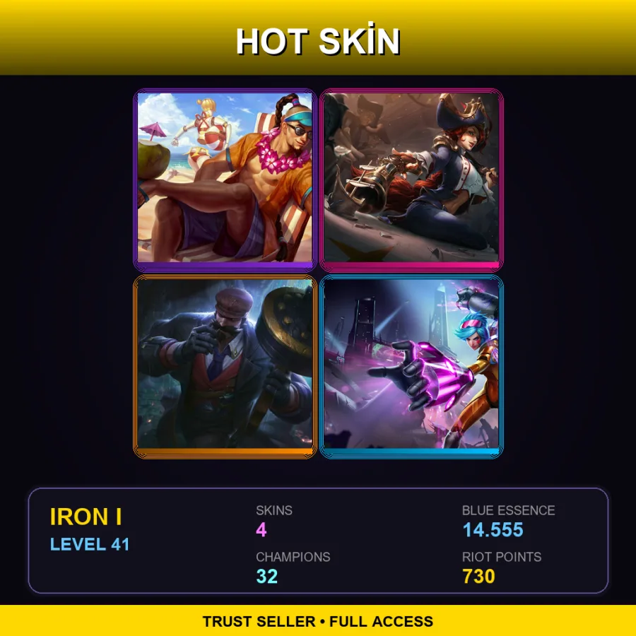 EUW | Lv41 | Iron I | 4 Skin | 32 Champ — LoL account
