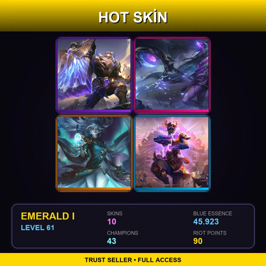 EUW | Lv61 | Emerald I | 10 Skin | 43 Champ