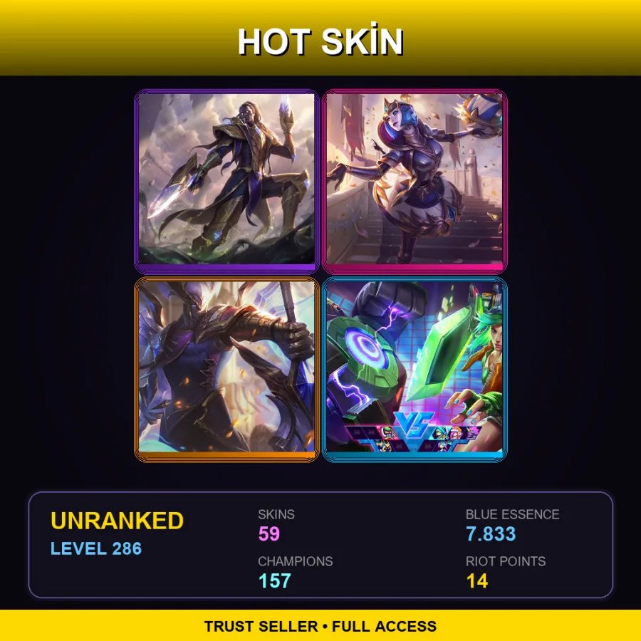 VN | Lv286 | Unranked | 59 Skin | 157 Champ — LoL account