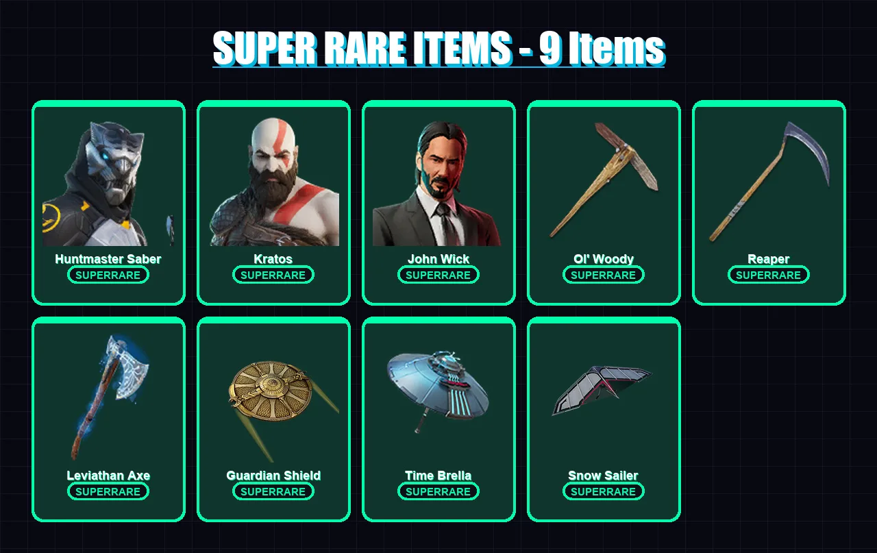 [PS4/PS5/PC] | Huntmaster Saber | Kratos | John Wick | Inferno | Ruin | 264 skin | 239 pickaxe | 190 emote | 157 glider | Lv2042