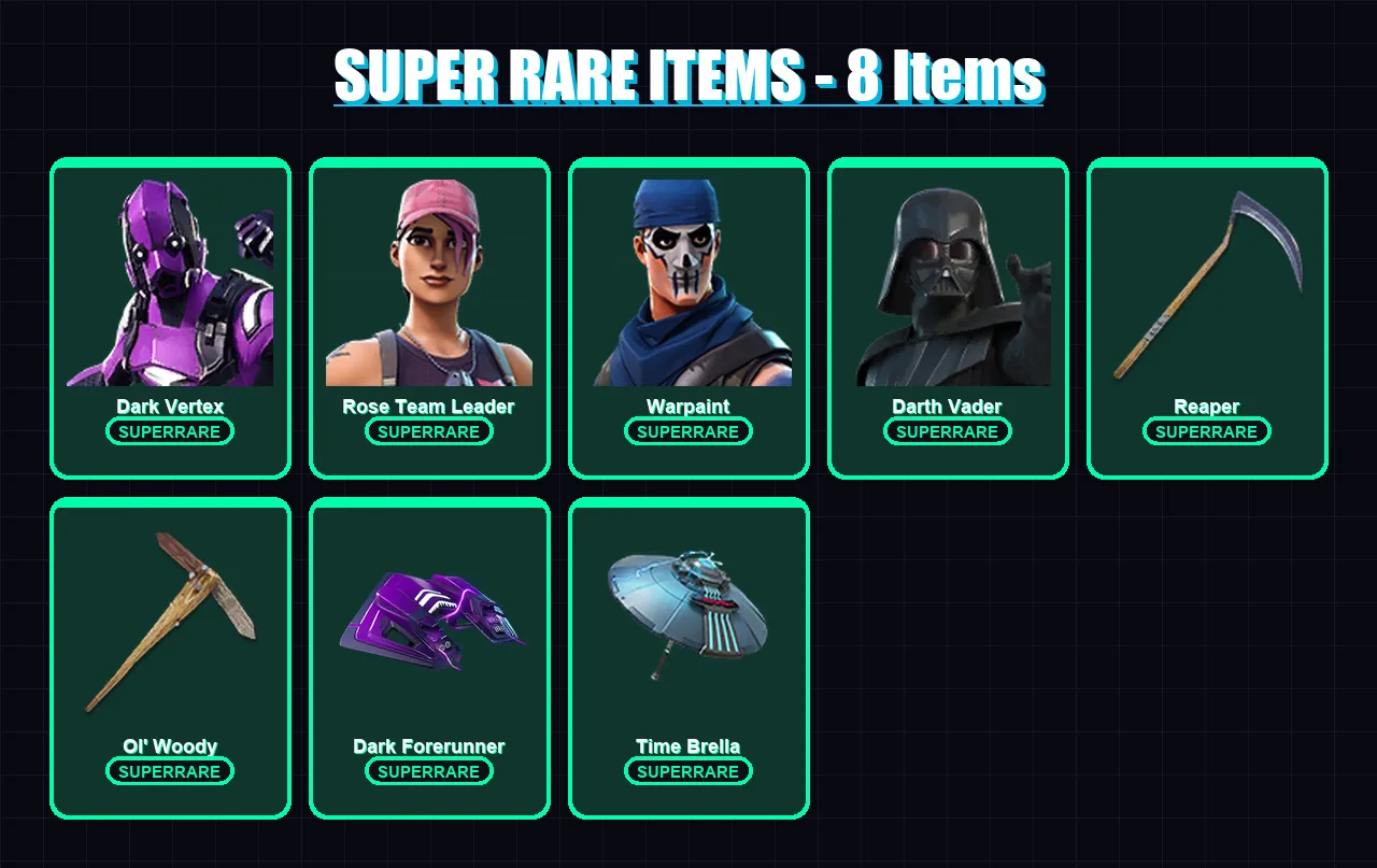 [PC/XBOX/PSN] | Dark Vertex | Rose Team Leader | Warpaint | Darth Vader | Eternal Knight | 157 skin | 211 pickaxe | 163 emote | 182 glider | Lv3181