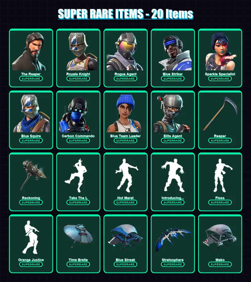 [PC/XBOX] | The Reaper | Royale Knight | Rogue Agent | Blue Striker | Sparkle Specialist | 47 skin | 28 pickaxe | 39 emote | 41 glider | Lv523