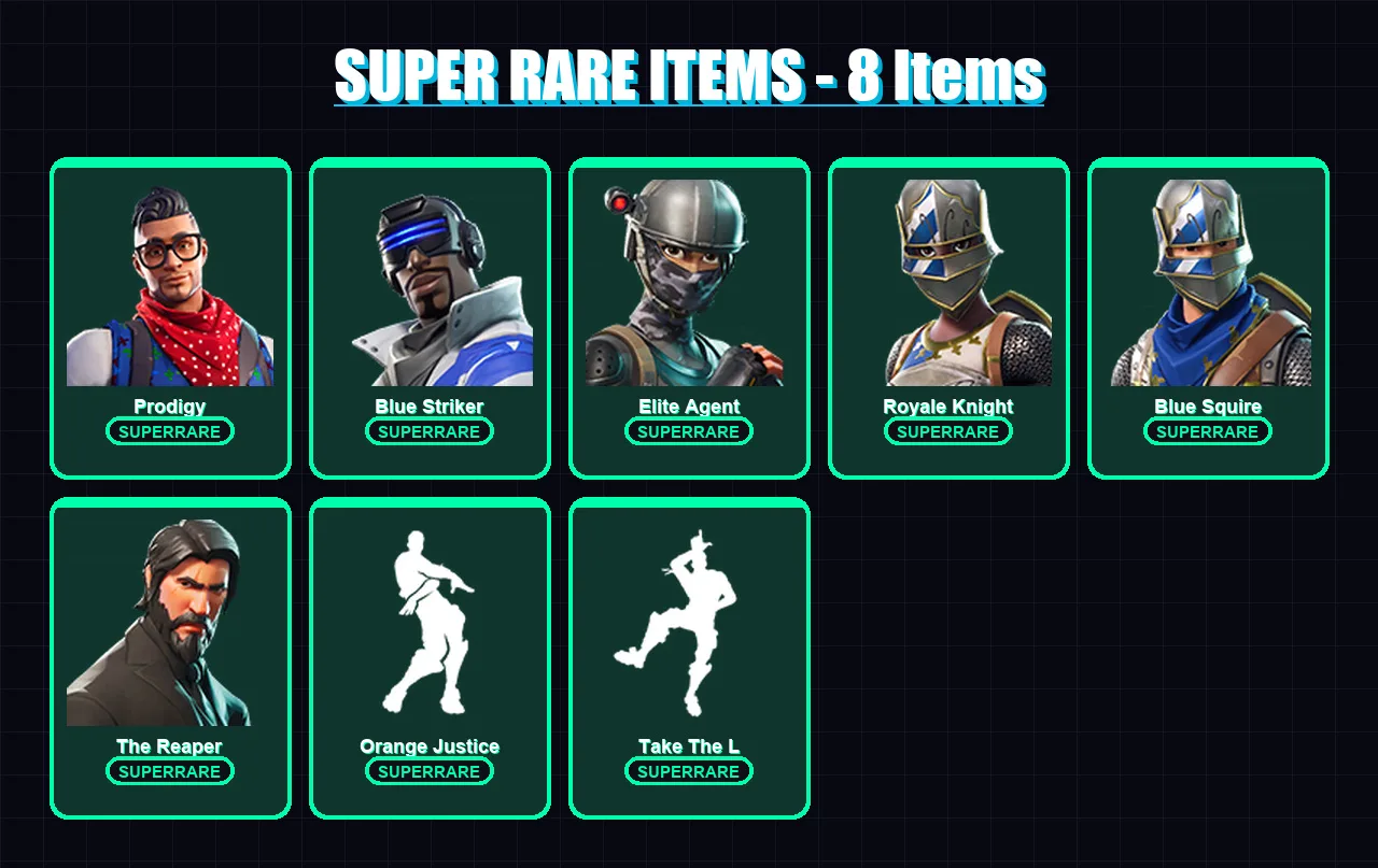 [PS4/PS5/XBOX/PC] | Prodigy | Blue Striker | Elite Agent | Royale Knight | Blue Squire | 34 skin | 37 pickaxe | 40 emote | 43 glider | Lv585