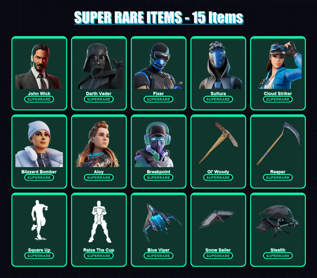 [PC/XBOX/PSN] | John Wick | Darth Vader | Fixer | Sultura | Cloud Striker | 520 skin | 417 pickaxe | 299 emote | 235 glider | Lv3409