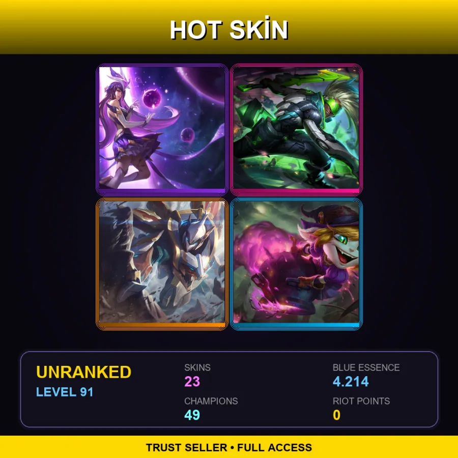 LAN | Lv91 | Unranked | 23 Skin | 49 Champ — LoL account