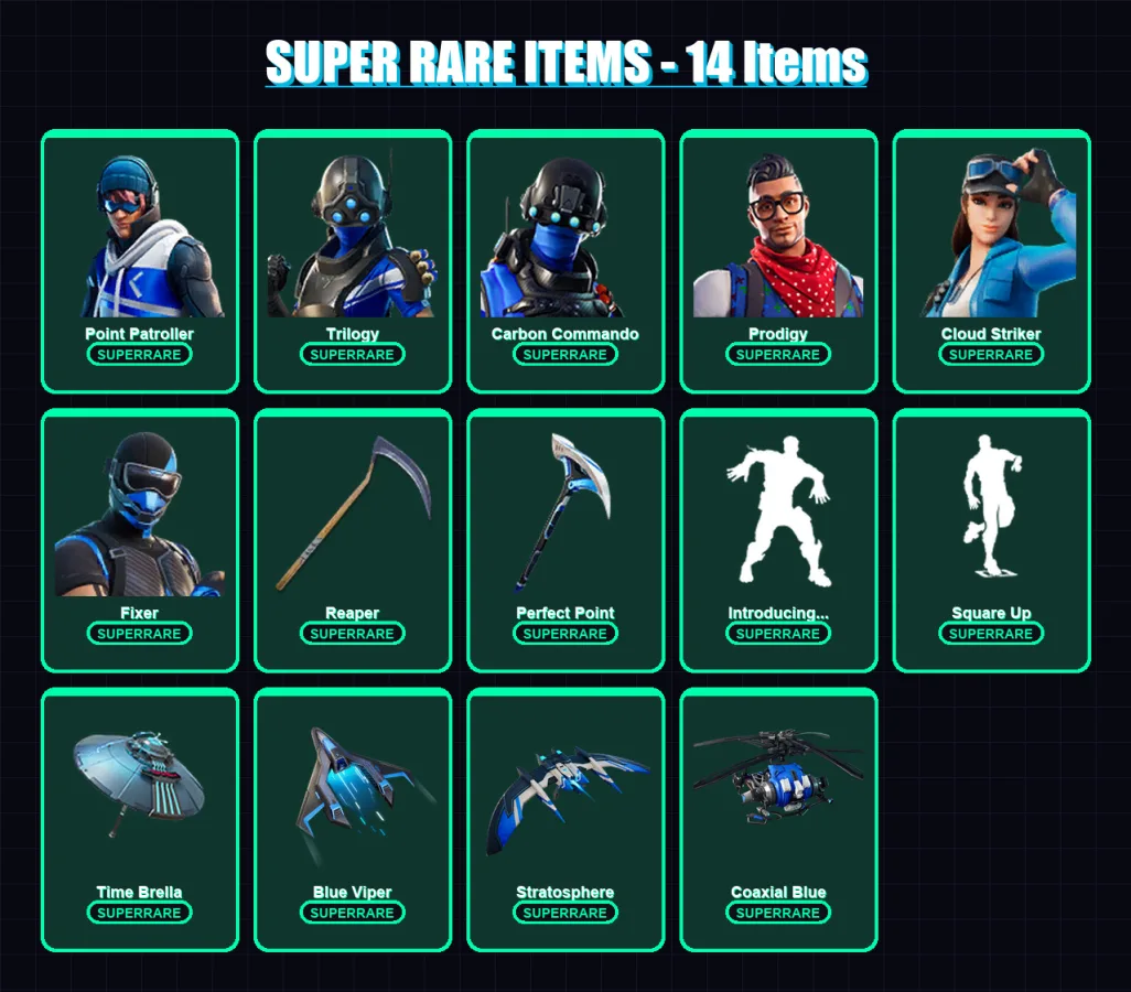 [PC/XBOX] | Point Patroller | Trilogy | Carbon Commando | Prodigy | Cloud Striker | 71 skin | 110 pickaxe | 91 emote | 107 glider | Lv1452
