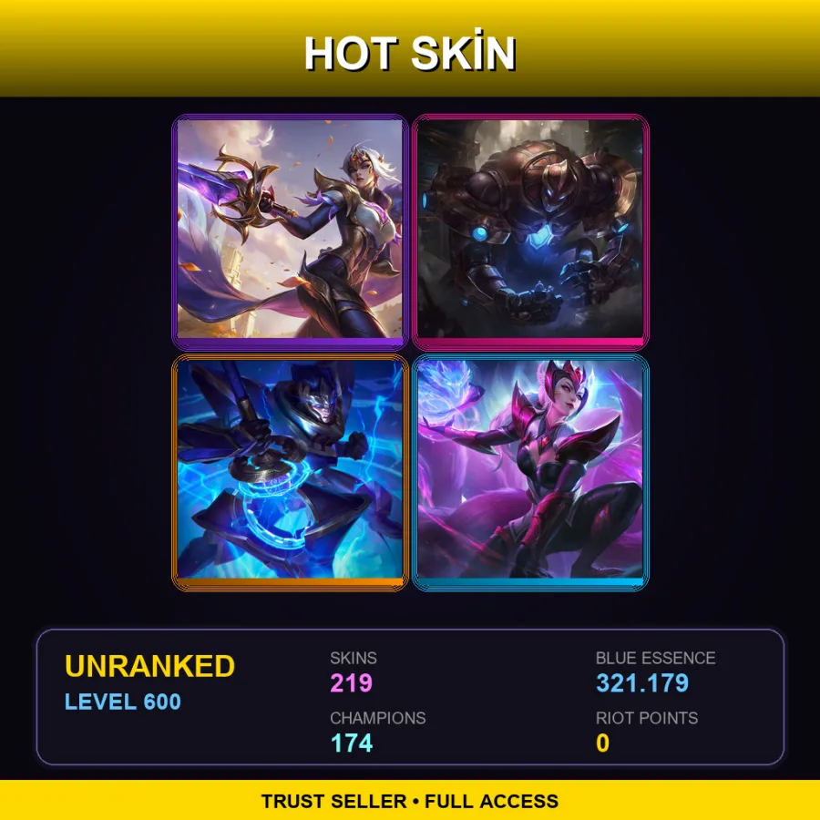 TW | Lv600 | Unranked | 219 Skin | 174 Champ — Unranked / Smurf League of Legends