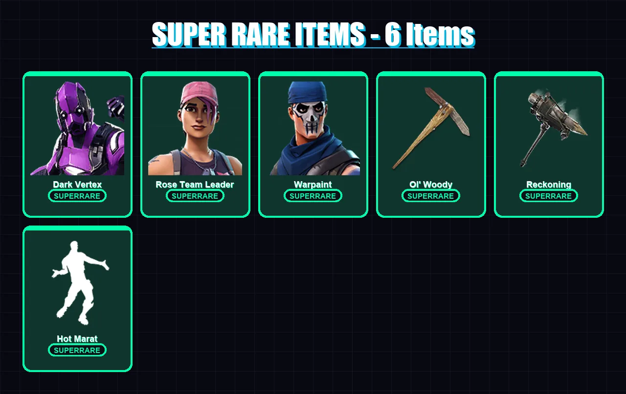 [PC/PSN] | Dark Vertex | Rose Team Leader | Warpaint | Sorana | Catalyst | 68 skin | 78 pickaxe | 78 emote | 69 glider | Lv958