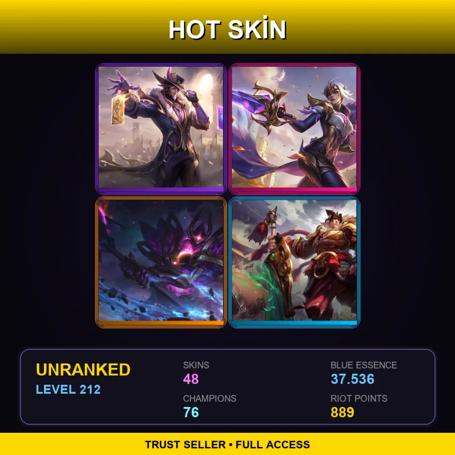 EUW | Lv212 | Unranked | 48 Skin | 76 Champ — LoL account