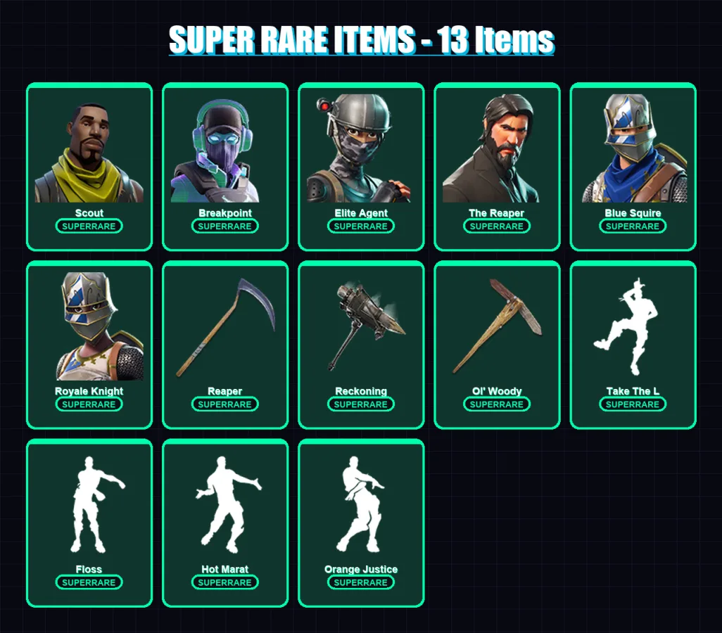 [PS4/PS5/XBOX/PC] | Scout | Breakpoint | Elite Agent | The Reaper | Blue Squire | 159 skin | 126 pickaxe | 142 emote | 100 glider | Lv1406