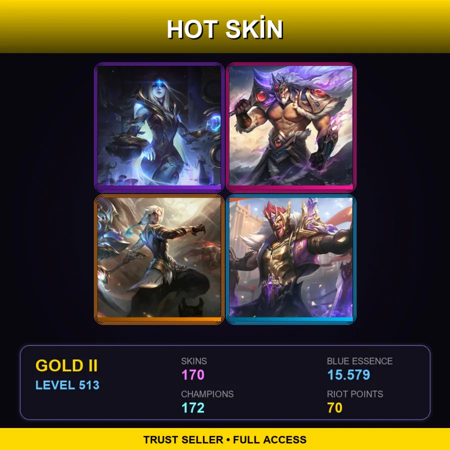 TR | Cosmic Queen Ashe | Victorious Tryndamere | Prestige Nightbringer Kayn | Victorious Draven | 170 Skin | 172 Champ | Gold II | Lv513
