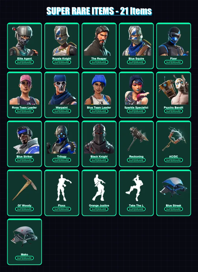 [PS4/PS5/XBOX/PC] | Elite Agent | Royale Knight | The Reaper | Blue Squire | Fixer | 141 skin | 115 pickaxe | 117 emote | 122 glider | Lv1592
