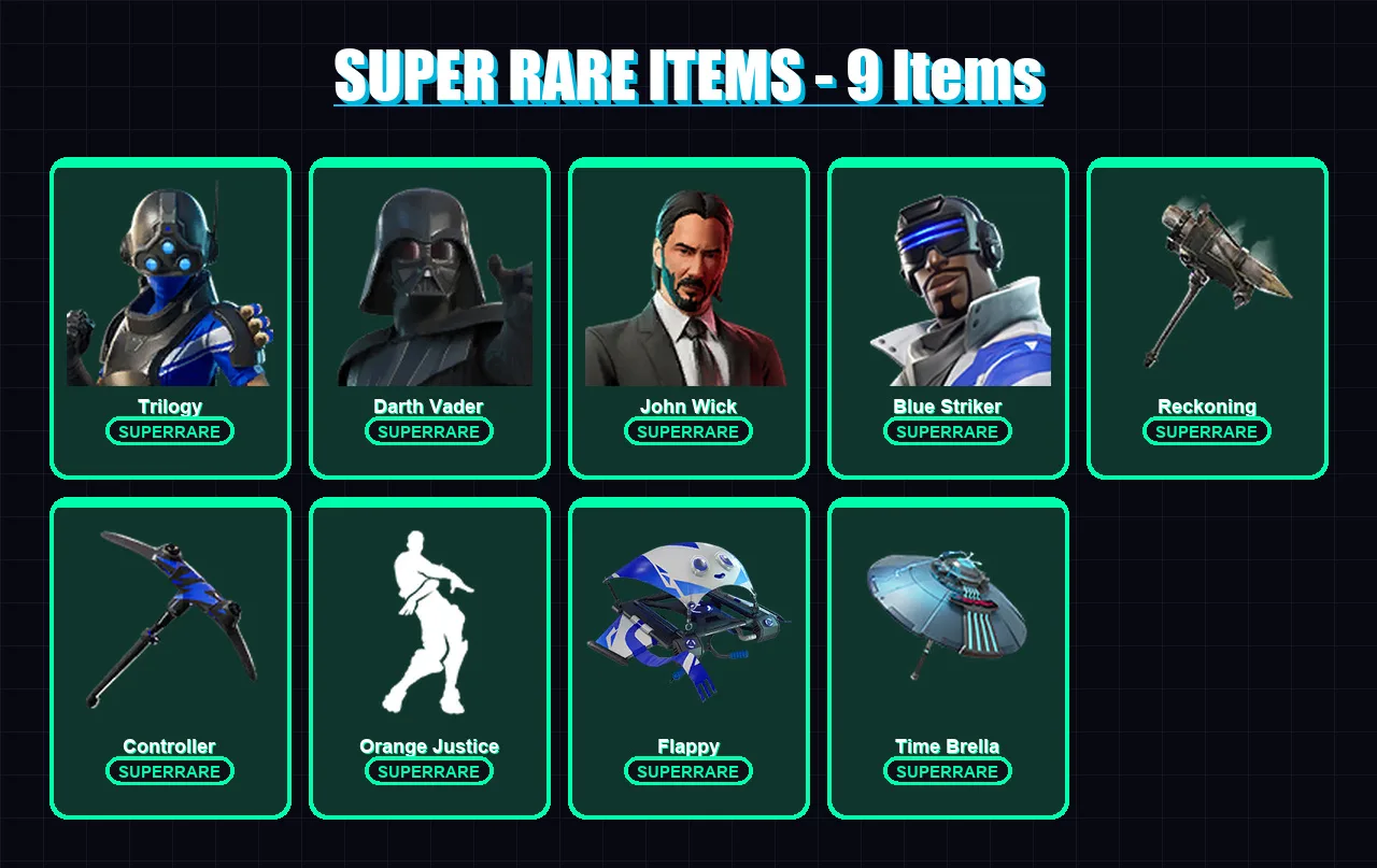 [PS4/PS5/PC] | Trilogy | Darth Vader | John Wick | Blue Striker | Omegarok | 431 skin | 415 pickaxe | 285 emote | 258 glider | Lv3378