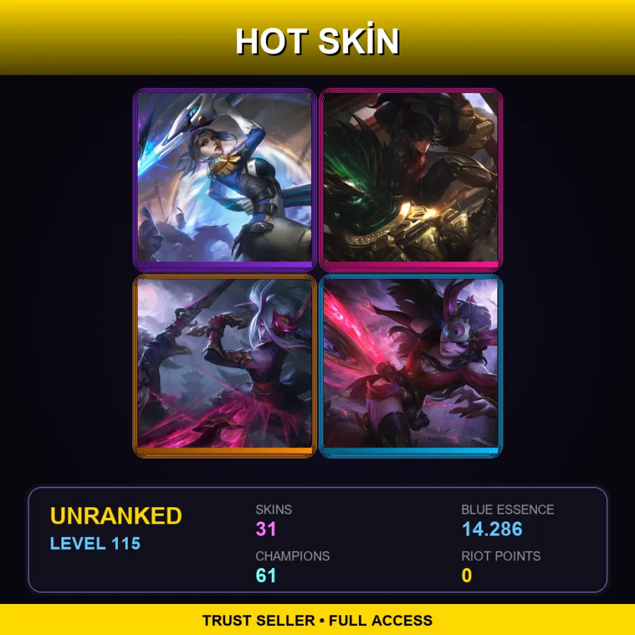 EUNE | Lv115 | Unranked | 31 Skin | 61 Champ — LoL account