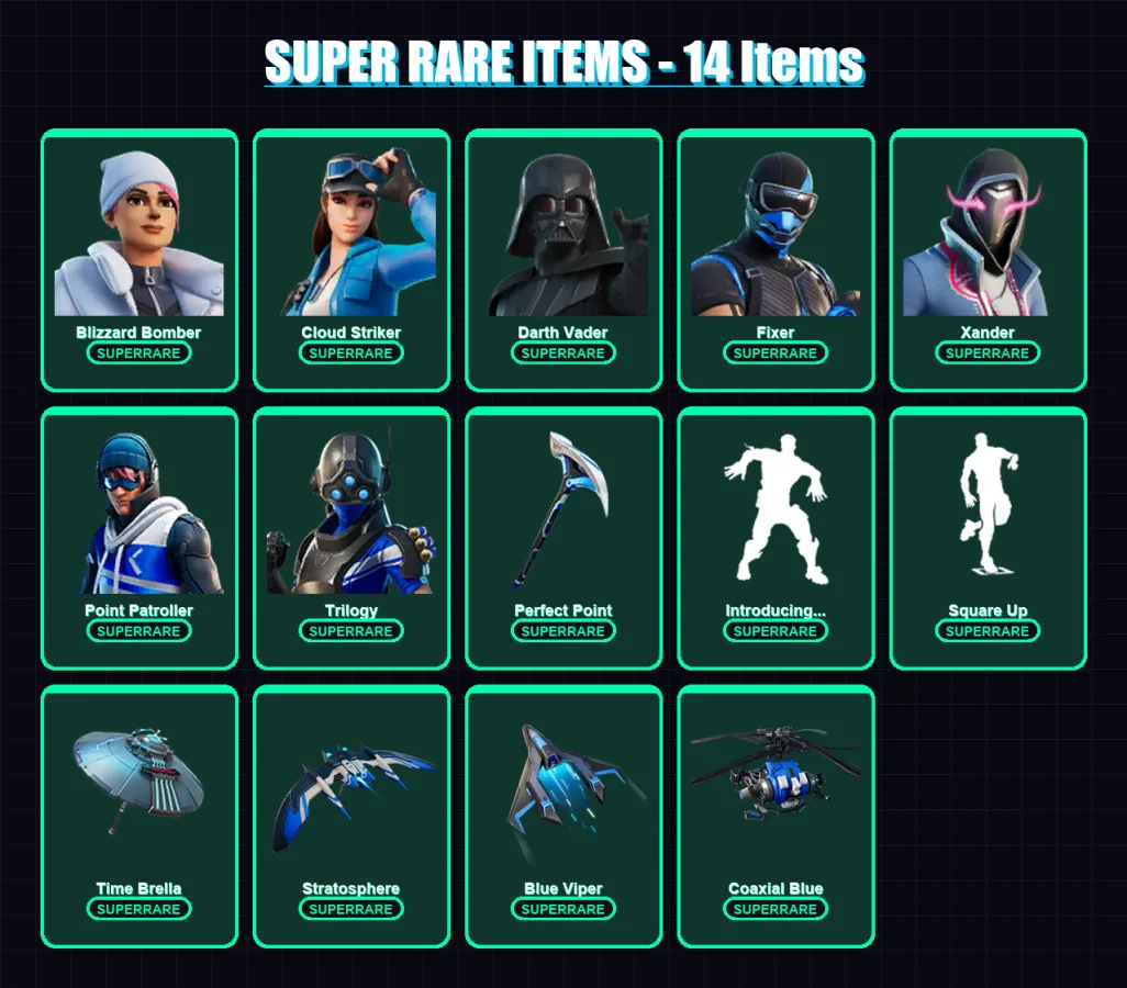 [PS4/PS5/XBOX/PC] | Blizzard Bomber | Cloud Striker | Darth Vader | Fixer | Xander | 113 skin | 124 pickaxe | 124 emote | 106 glider | Lv1446