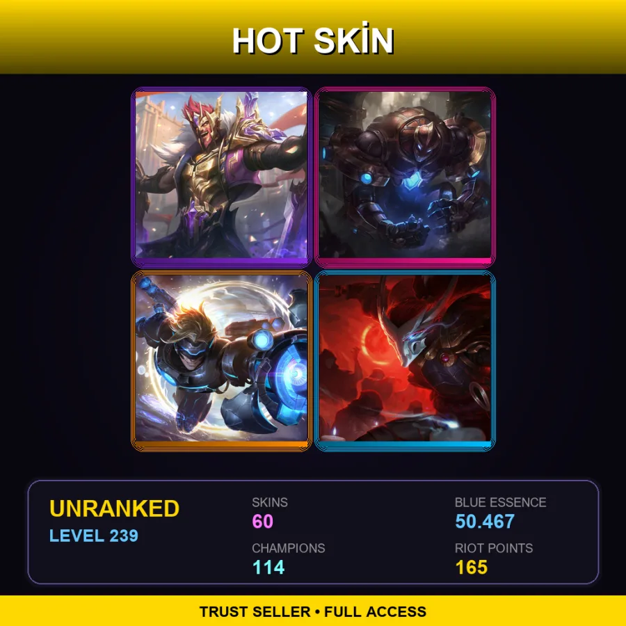 EUW | Lv239 | Unranked | 60 Skin | 114 Champ — Coin Emperor Tahm Kench