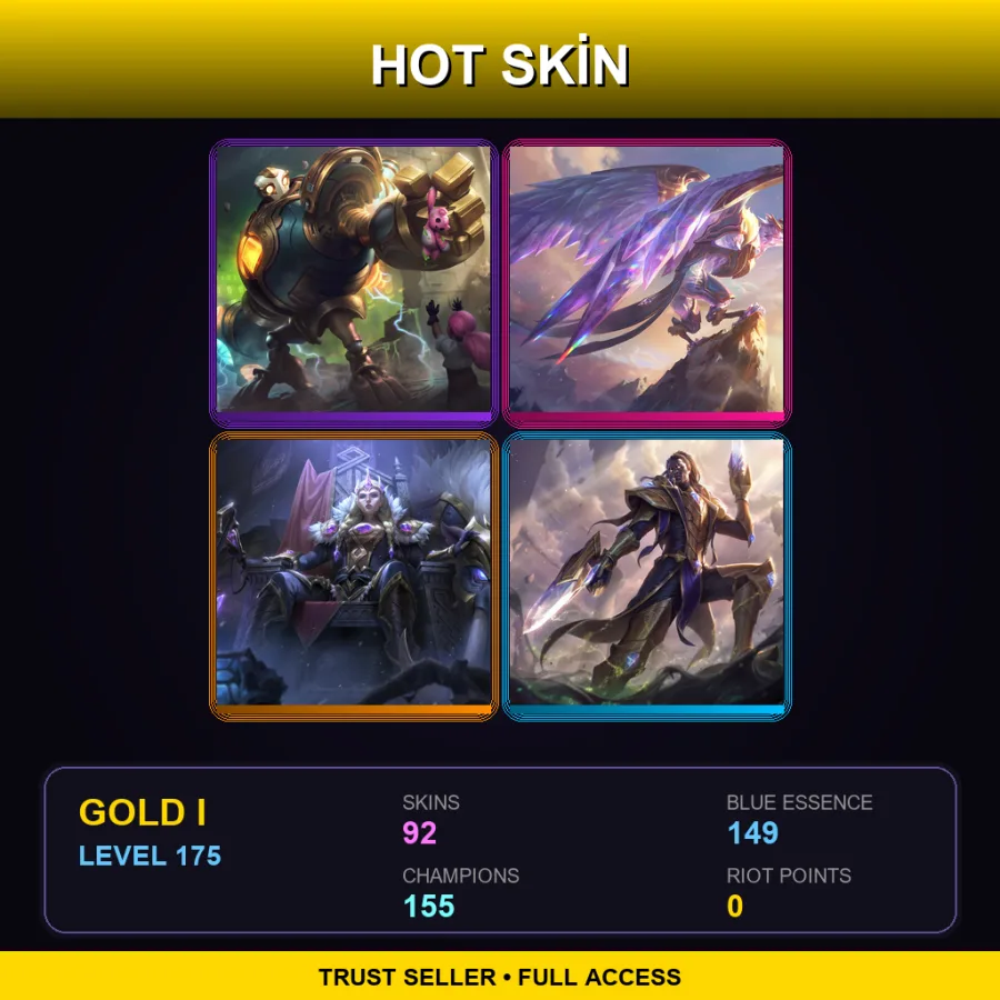 SG | Lv175 | Gold I | 92 Skin | 155 Champ