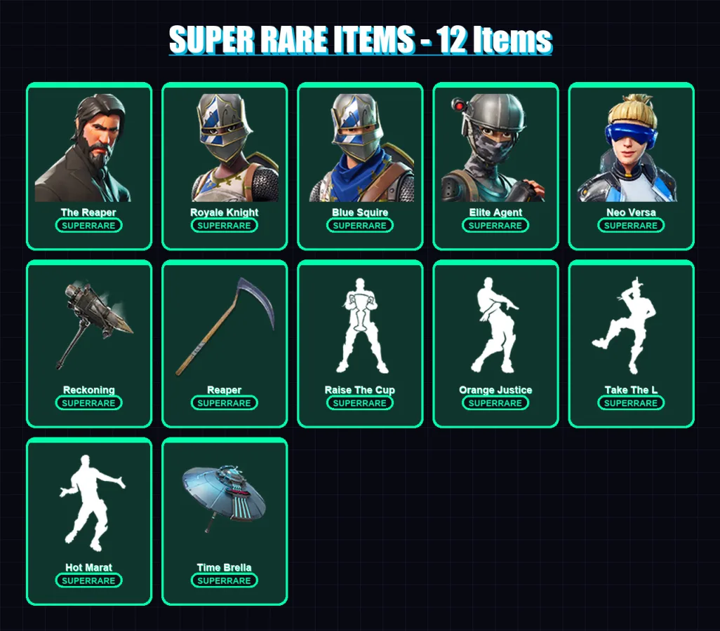 [PC/XBOX] | The Reaper | Royale Knight | Blue Squire | Elite Agent | Neo Versa | 122 skin | 106 pickaxe | 96 emote | 105 glider | Lv1492