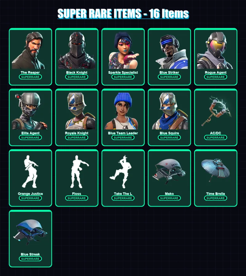 [PS4/PS5/XBOX/PC] | The Reaper | Black Knight | Sparkle Specialist | Blue Striker | Rogue Agent | 25 skin | 25 pickaxe | 43 emote | 28 glider | Lv58 — Fortnite account