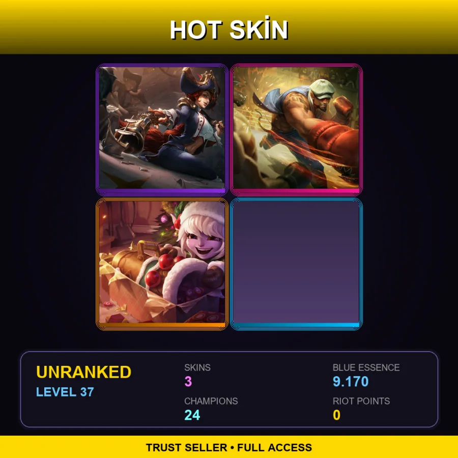EUW | Lv37 | Unranked | 3 Skin | 24 Champ