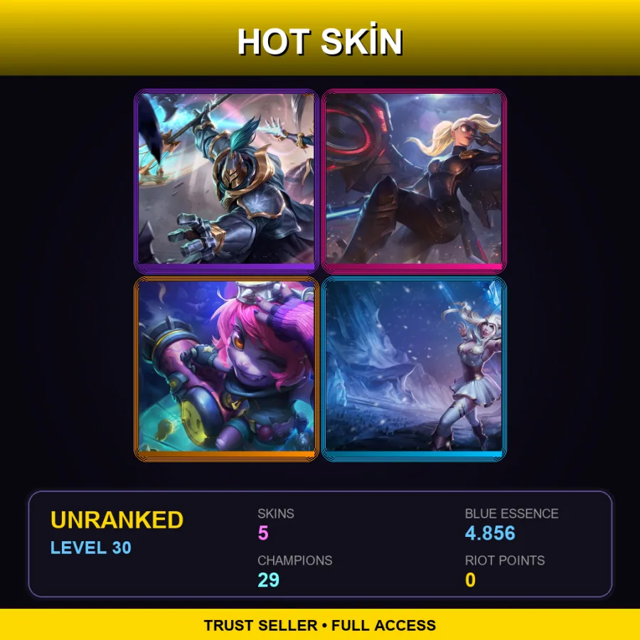 TR | Warden Jax | Riot Kayle | Riot Girl Tristana | Freljord Ashe | 5 Skin | 29 Champ | Lv30