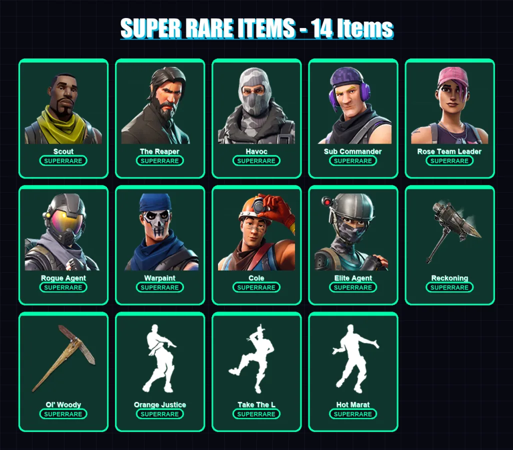 [PC/XBOX/PSN] | Scout | The Reaper | Havoc | Sub Commander | Rose Team Leader | 115 skin | 82 pickaxe | 70 emote | 71 glider | Lv1095 — Fortnite account