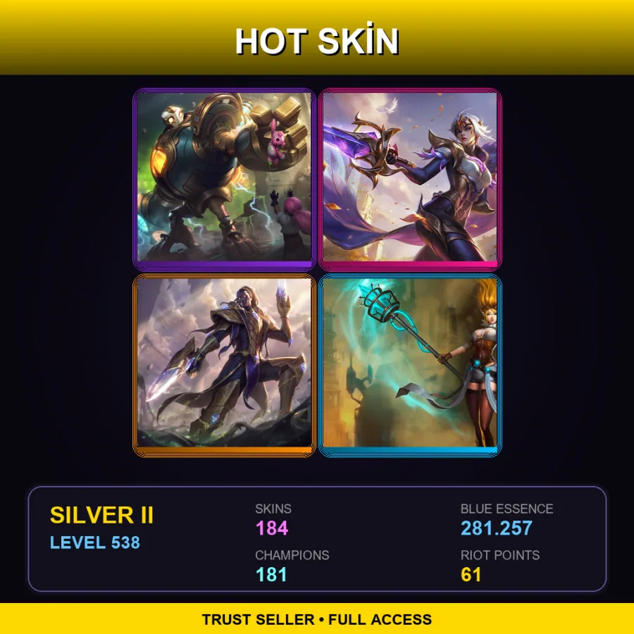 LAN | Lv538 | Silver II | 184 Skin | 181 Champ — LoL account