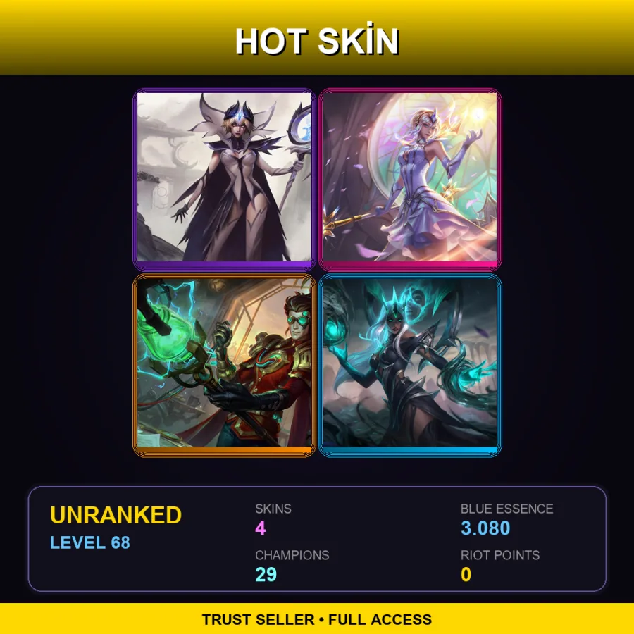 EUW | Lv68 | Unranked | 4 Skin | 29 Champ