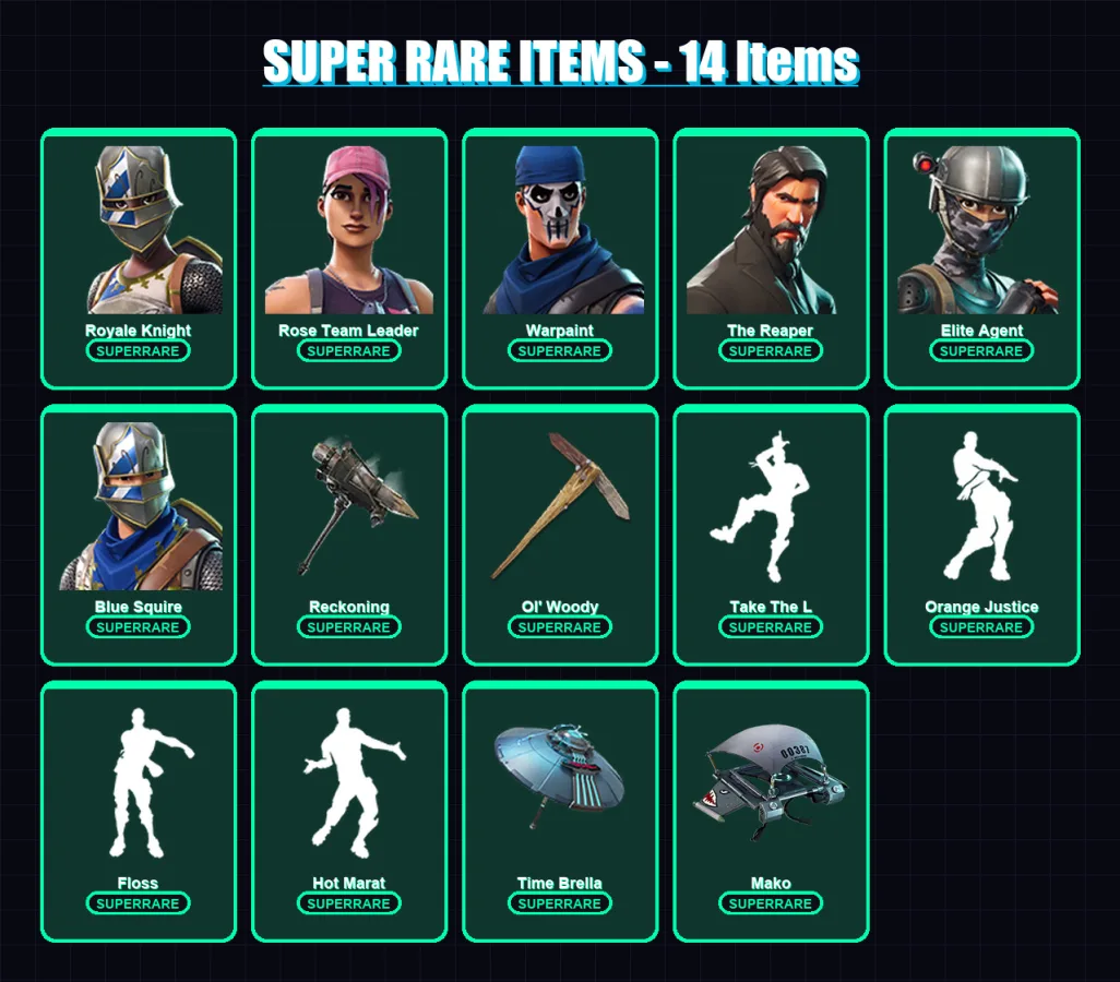 [PC/XBOX/PSN] | Royale Knight | Rose Team Leader | Warpaint | The Reaper | Elite Agent | 40 skin | 31 pickaxe | 41 emote | 46 glider | Lv571