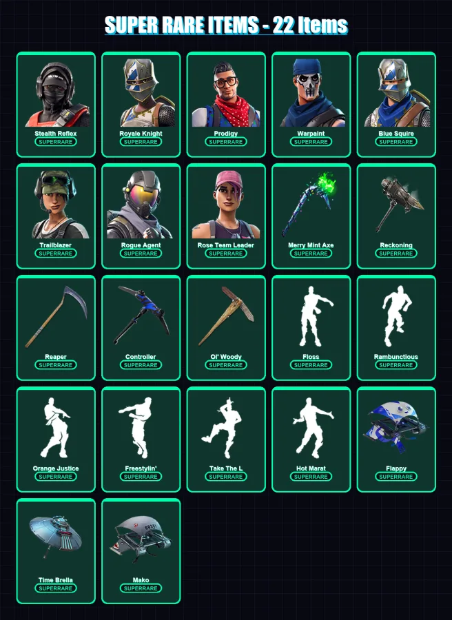 [PC] | Stealth Reflex | Royale Knight | Prodigy | Warpaint | Blue Squire | 135 skin | 109 pickaxe | 137 emote | 111 glider | Lv2052