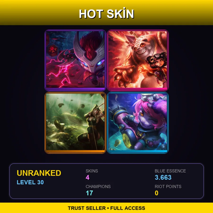 EUW | Lv30 | Unranked | 4 Skin | 17 Champ — LoL account