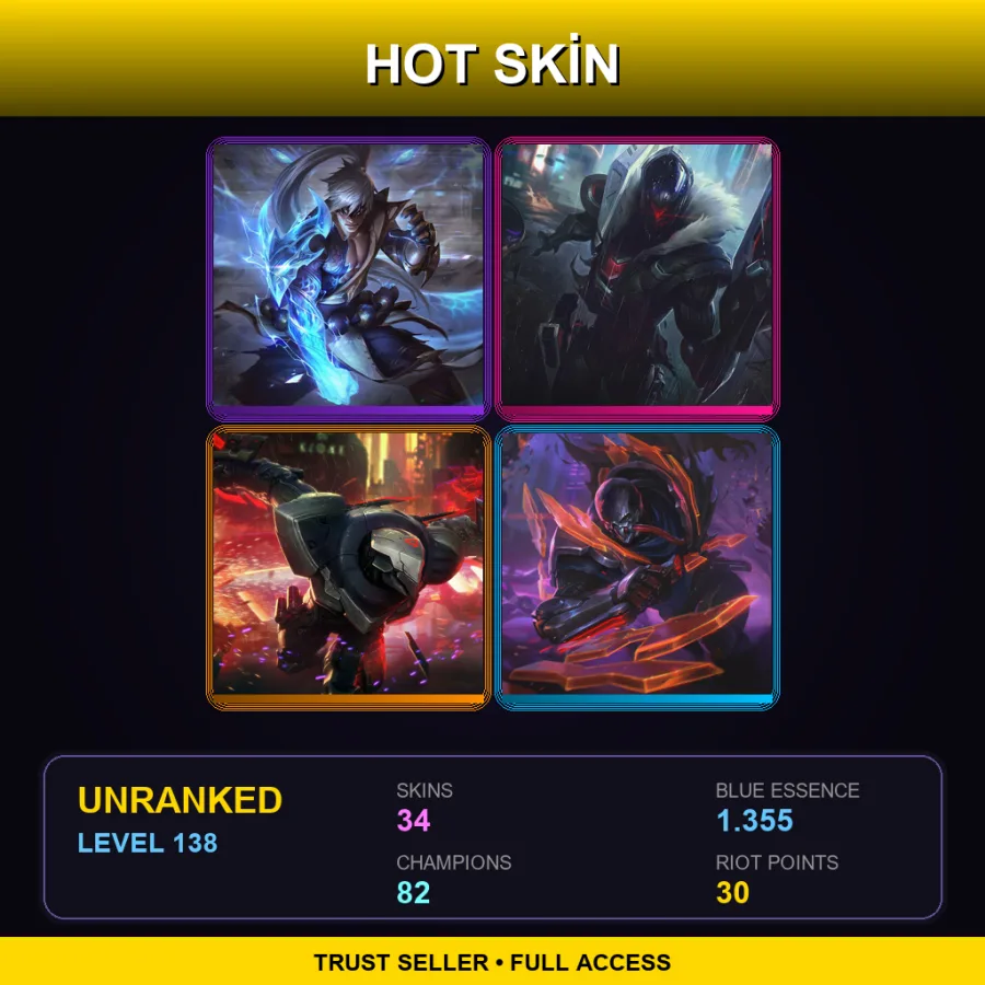 LAN | Lv138 | Unranked | 34 Skin | 82 Champ — LoL account