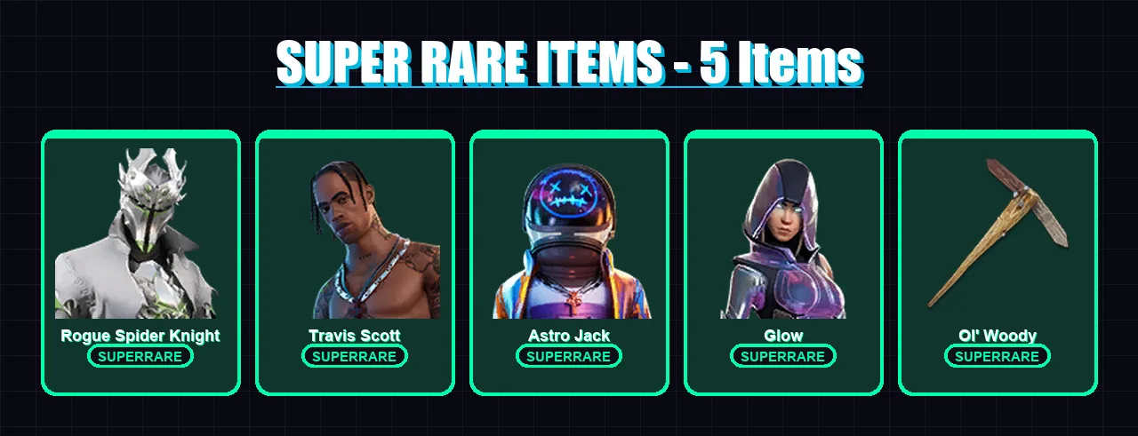 [PC] | Rogue Spider Knight | Travis Scott | Astro Jack | Glow | Menace | 161 skin | 186 pickaxe | 134 emote | 141 glider | Lv1899 — Fortnite account