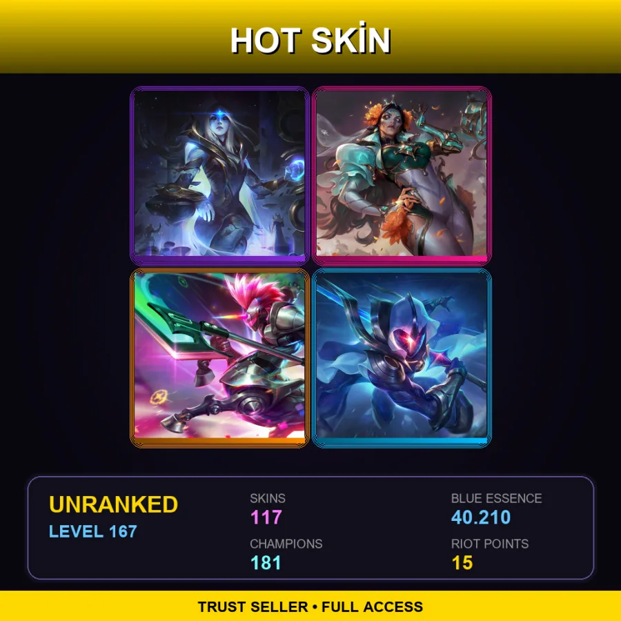 EUW | Lv167 | Unranked | 117 Skin | 181 Champ — LoL account