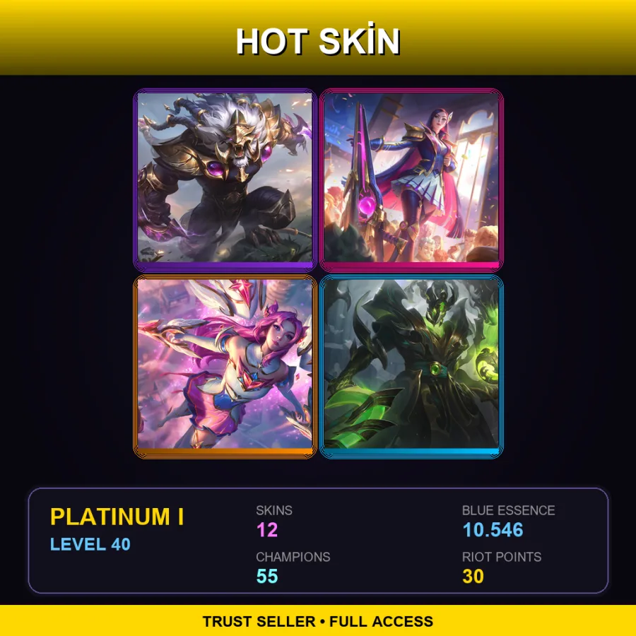 EUW | Victorious Rengar | Battle Academia Caitlyn | Star Guardian Kai'Sa | Steel Dragon Thresh | 12 Skin | 55 Champ | Platinum I | Lv40