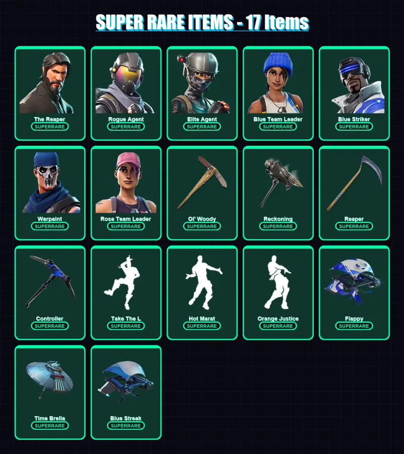 [PS4/PS5/XBOX/PC] | The Reaper | Rogue Agent | Elite Agent | Blue Team Leader | Blue Striker | 56 skin | 42 pickaxe | 53 emote | 55 glider | Lv822 — Fortnite account