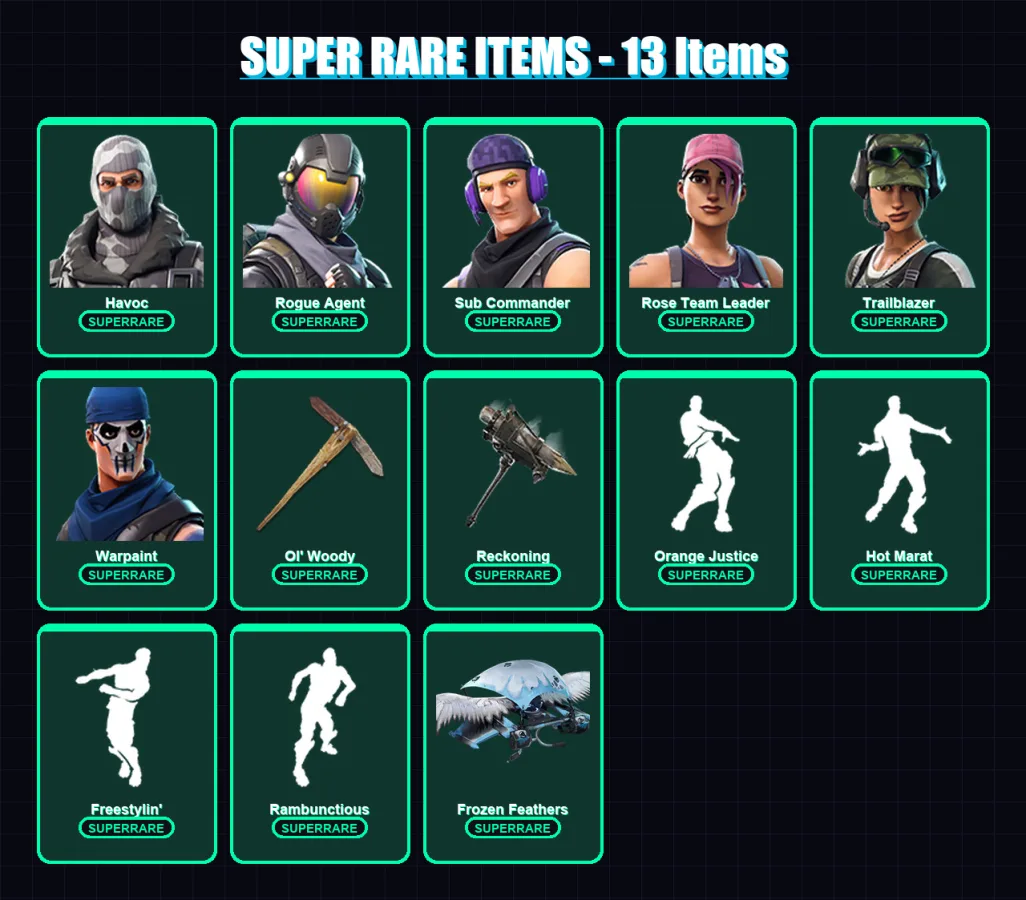 [PC/XBOX/PSN] | Havoc | Rogue Agent | Sub Commander | Rose Team Leader | Trailblazer | 91 skin | 55 pickaxe | 78 emote | 60 glider | Lv714